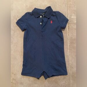 Polo by Ralph Lauren Kids Dark Blue Polo Romper with Red Logo